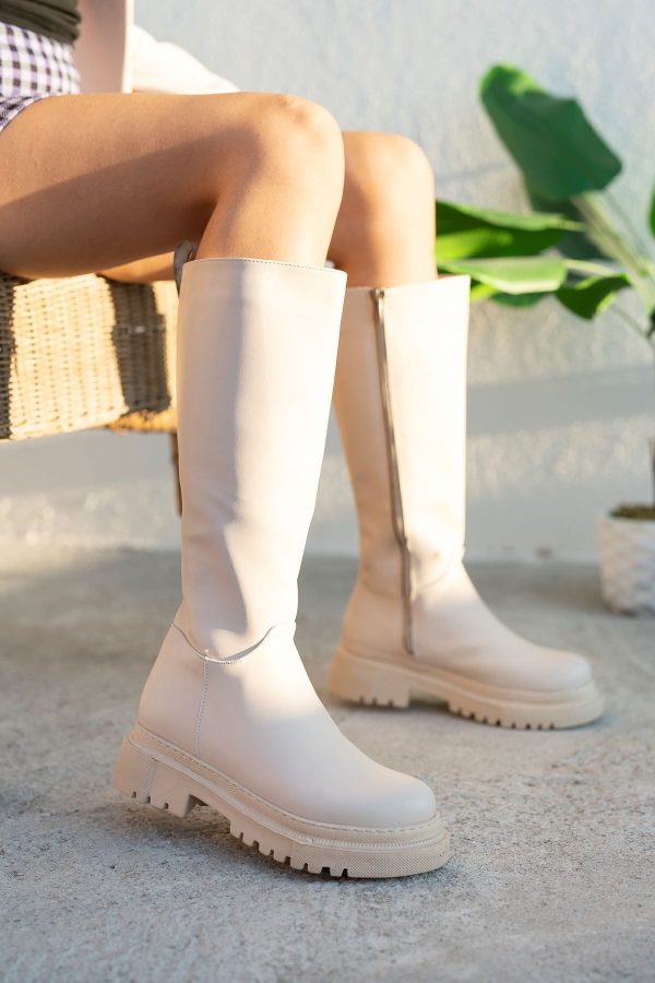 بوت ساق بلند اورجینال برند Limashoes مدل Bej Cilt Kadın Çizme کد 158412148 - Image 6