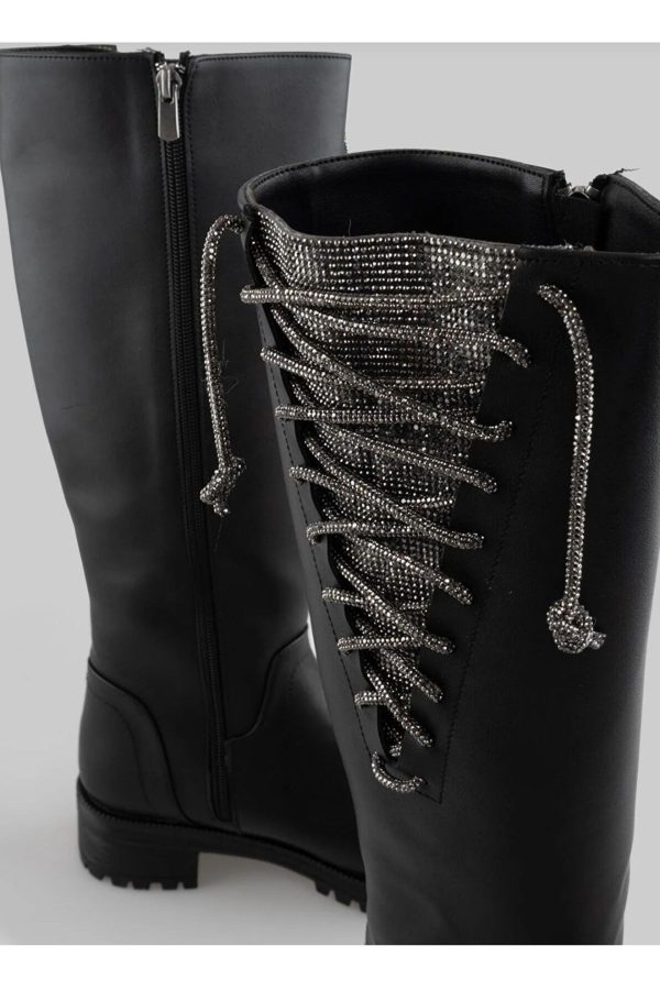 بوت ساق بلند اورجینال برند Bektay shoes مدل Taş Bağcık Detaylı Çizme کد 772754601 - Image 2